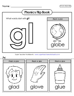 Phonics Flip Book (Gl-) Phonics Blends Worksheet