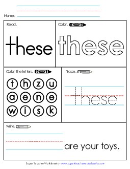 Worksheet 1: These Sight Words Individual Worksheet