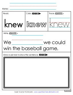 Worksheet 3: Knew Sight Words Individual Worksheet