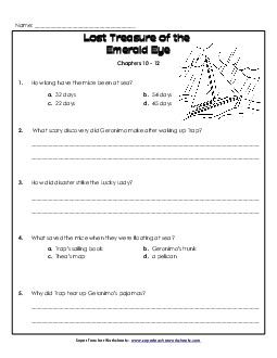 Questions for Chapters 10-12 Book Geronimo Stilton Worksheet