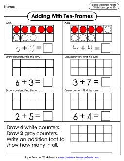 Adding With Ten-Frames Ten Frames Worksheet