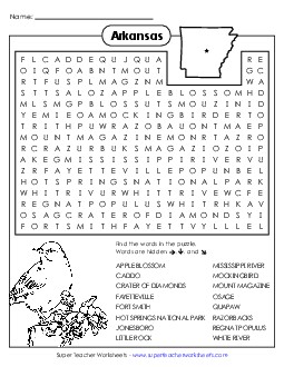 Word Search Puzzle States Individual Worksheet