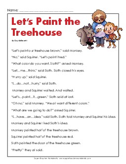 Let\'s Paint the Treehouse 2nd Grade Reading Comprehension Worksheet