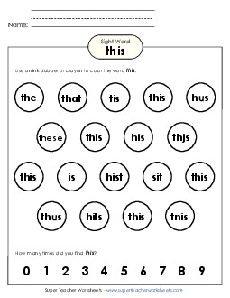 Dab or Color: This Sight Words Individual Worksheet