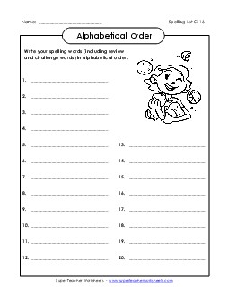 ABC Order: Write List (C-16) Spelling C Worksheet