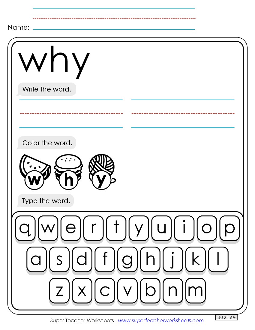 Write, Color, Type: Why Sight Words Individual Worksheet