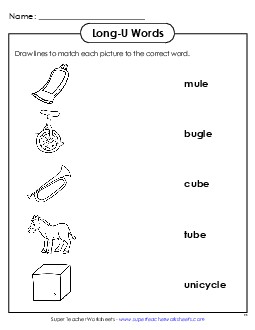 Matching Worksheet  Phonics Long Short U Worksheet