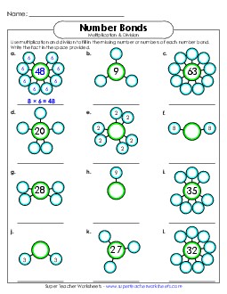 Number Bonds (1-9s) Multiplication Worksheet