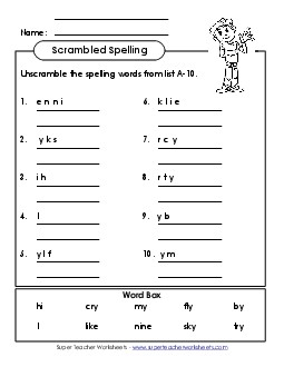 Word Unscramble (A-10) Spelling A Worksheet