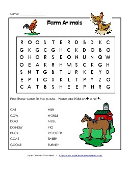 Farm Animal Word Search Wordsearch Worksheet