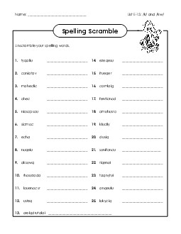 Unscramble (E-15) Spelling E Worksheet