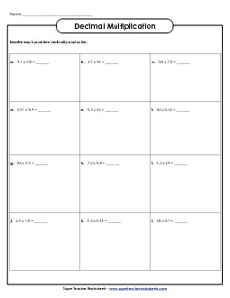 2-Digit Decimal Multiplication (Horizontal Problems) Worksheet