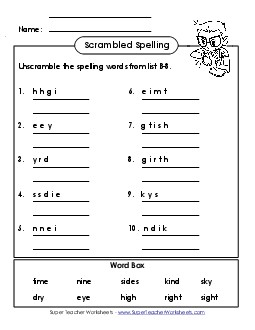 Unscramble the Words (B-8)  Spelling B Worksheet