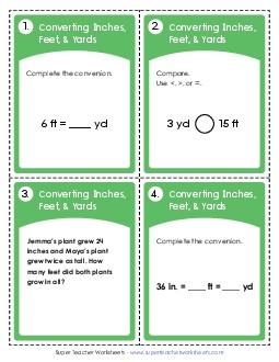 Converting Inches, Feet, and Yards Measurement Worksheet