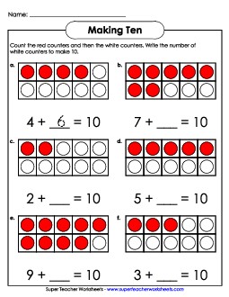 Ten Frames: Making 10 Addition Worksheet