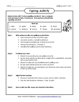 Typing Sentences (C-11)  Spelling C Worksheet