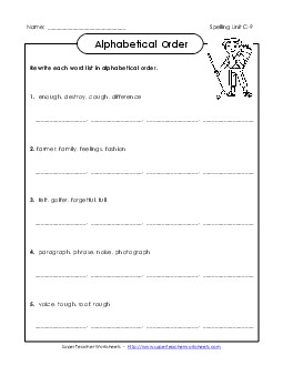 Alphabetical Order (C-9) Spelling C Worksheet