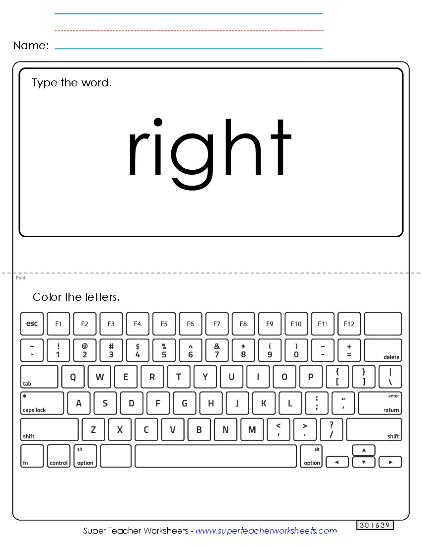 Type the Word: Right Sight Words Individual Worksheet