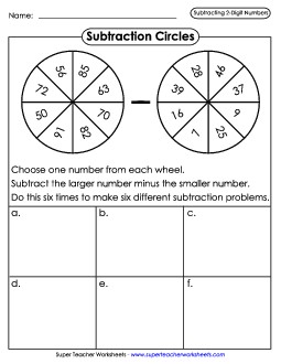 Subtraction Circles Worksheet