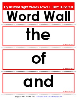 Word Wall: Level 1 Fry Worksheet