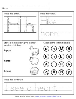 Letter H - Mixed Skills (Intermediate) Alphabet Worksheet