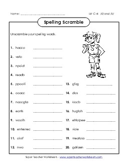 Unscramble (C-4) Spelling C Worksheet