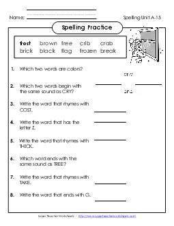 Spelling Practice (A-15)  Spelling A Worksheet