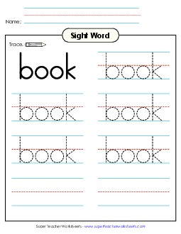 Trace the Word: Book Sight Words Individual Worksheet