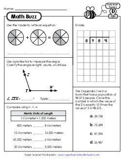 Math Buzz: Week 25 Worksheets 121 through 125 Daily Math Review Worksheet