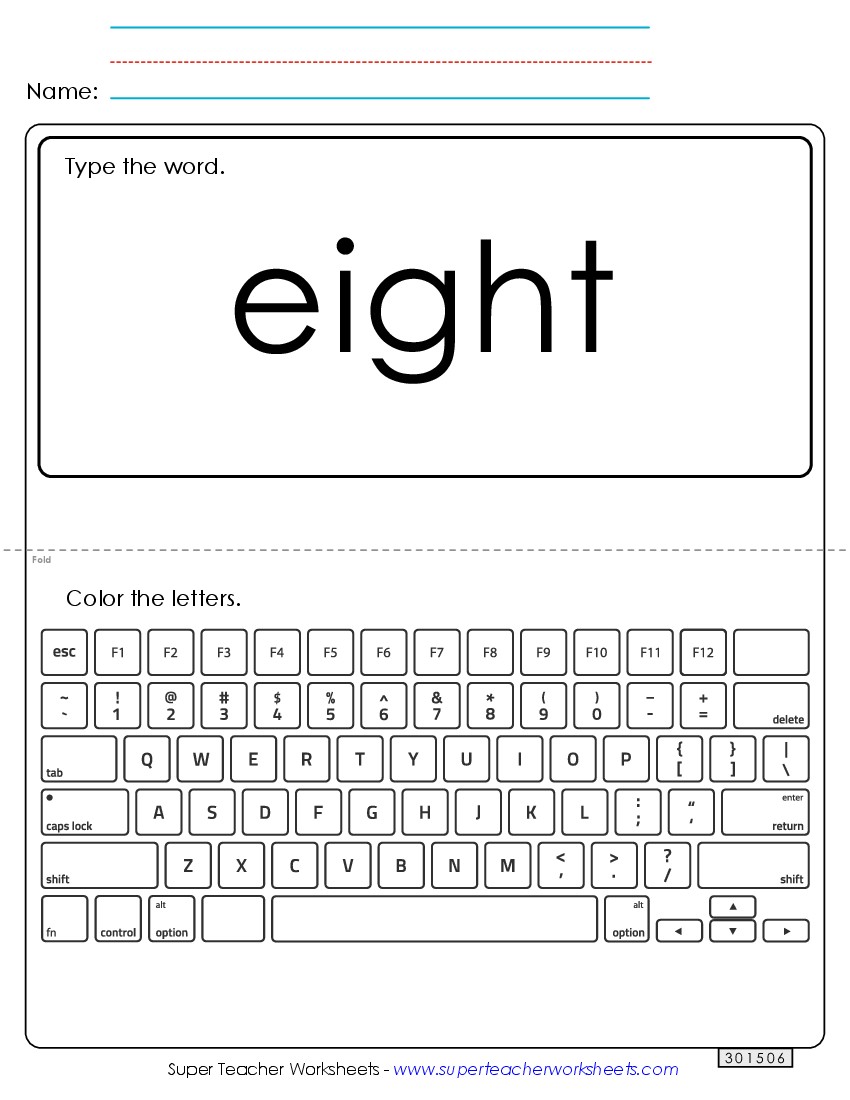 Type the Word: Eight Sight Words Individual Worksheet