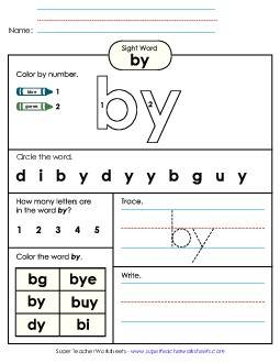 Worksheet 4: By Sight Words Individual Worksheet