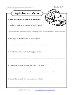 Alphabetical Order (D-27) Spelling D Worksheet