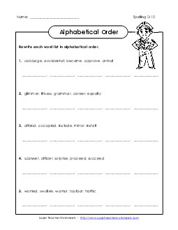 Alphabetical Order (D-10) Spelling D Worksheet