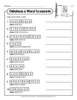 Word Scramble States Individual Worksheet