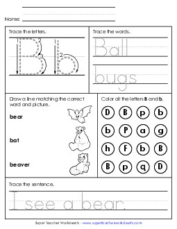 Letter B - Mixed Skills (Intermediate) Alphabet Worksheet