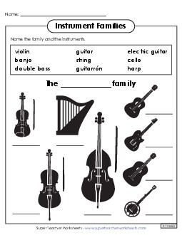 Name the Instruments: String Family Music Worksheet