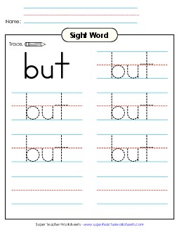 Trace the Word: But Sight Words Individual Worksheet