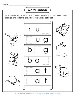 Word Ladder: Short A and U Word Ladders Worksheet