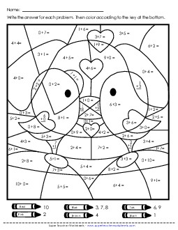 Addition Mystery Picture: Valentine\'s Day Worksheet