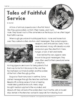 Tales of Faithful Service 5th Grade Reading Comprehension Worksheet