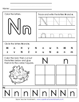 Letter N - Mixed Skills (Basic) Alphabet Worksheet