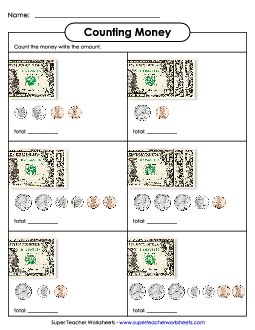 Counting Money 2 (Up to $4) Worksheet