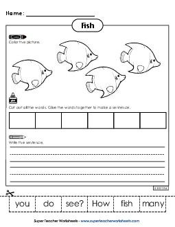 Build a Sentence: How many fish do you see? Ocean Life Worksheet