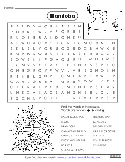 Word Search Canada Worksheet