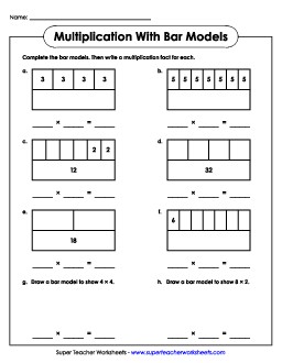 Multiplication with Bar Models Worksheet