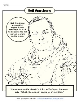 Neil Armstrong - Coloring Page Space Worksheet