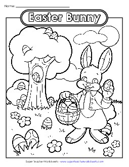 Coloring Page: Easter Bunny Egg Hunt Worksheet