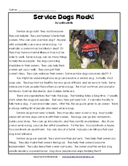 Service Dogs Rock! 3rd Grade Reading Comprehension Worksheet