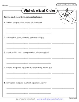 Alphabetical Order Worksheet (F-6) Spelling F Worksheet