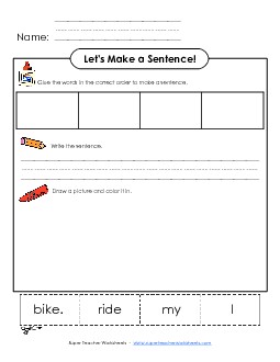 Build-a-Sentence: I ride my bike. Phonics Silent E Worksheet